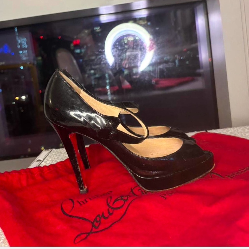 Christian Louboutin Mary Jane style peep toe heels with buckle size 7.5